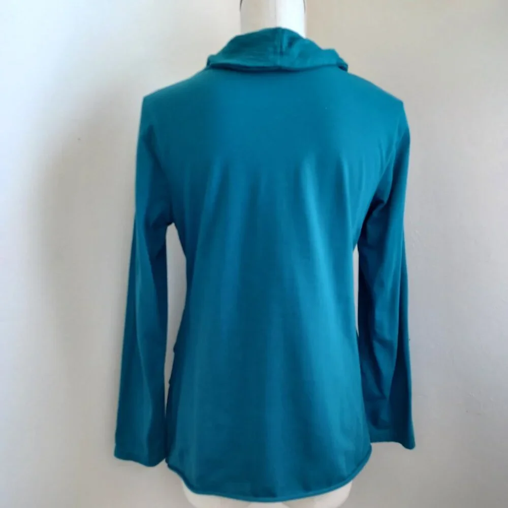 Soft Surroundings Womens‎ Teal Blue Cowl Neck Tiered Long Sleeve Top Size S